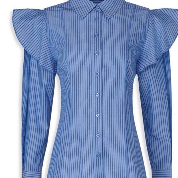 Koche Collective Pinstripe Ruffle Button Down Shirt - Picture 4 of 9